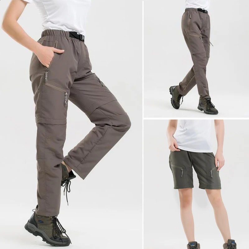 Summer mens tactical quick drying womens cargo waterproof climbing camping work pants detachable elastic shorts 241230