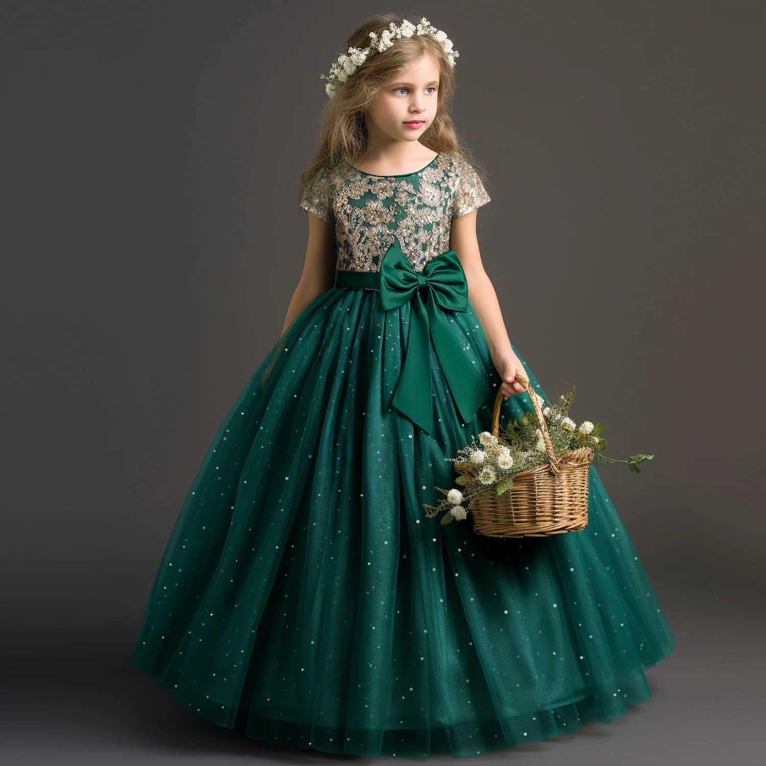 10-12 Year Teenage Girl Embroidered Lace Birthday Par Dress Sparkling Princess Dress Graduation Ceremony Banquet Wedding Long Dress W241231