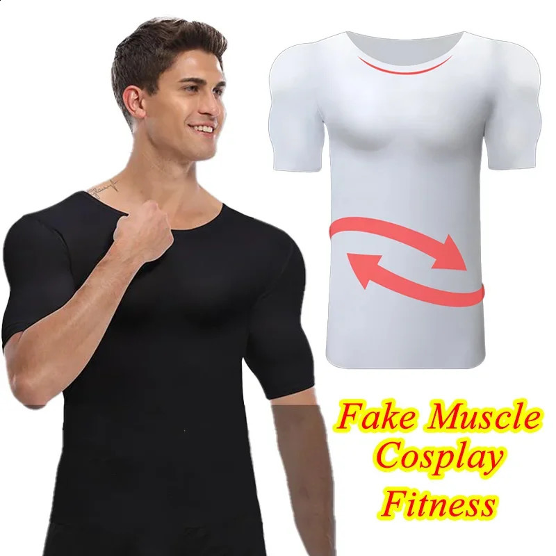 Man Fake Muscle T-Shirts Cosplay Sponge ABS Anime Hero Super Costume Wedding Invisible Pad Shaper Chest Arm Muscle Underwear 241231