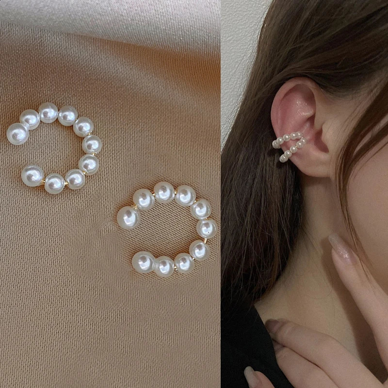 Elegant Simple Pearl Ear Cuff Piercing Clip on Earrings for Women Fashion Korean Sweet Wedding Jewelry 241225
