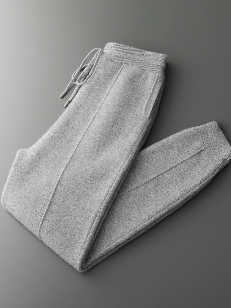 ADDONEE Mens Cashmere Pencil Pants Smart Casual Autumn Winter Thick Soft Warm Trousers 100 Merino Wool Knit Korean Style 241230