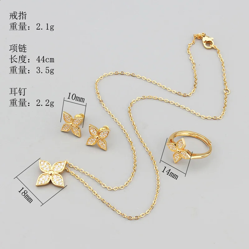 European and American Fashion Flowers Steel Micro-Inlaid Zircon Necklace Earrings Ring Retro Suit 241226