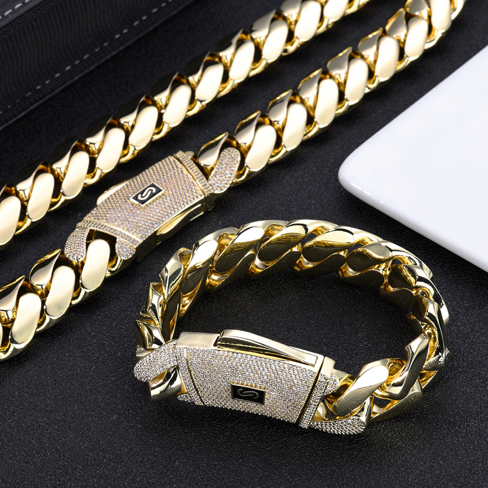 10mm-22mm Custom Hip Hop Shiny Miami Cuban Chain Stainless Steel High Polished Men Jewelry
