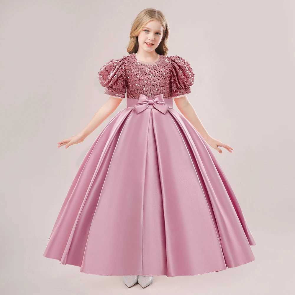 Sparkling Elegant Childrens Par Dress Girls Green Christmas Wedding Dress Bow Girls Evening Dress 4-14Y W241231