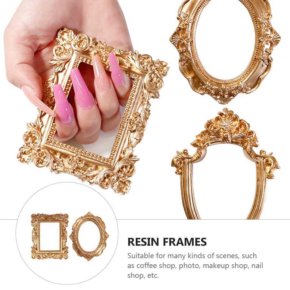 Frames Photo photo frame display resin mini Baroque gold wall desktop oval bracket retro nail decoration hanger CL241231 H260306