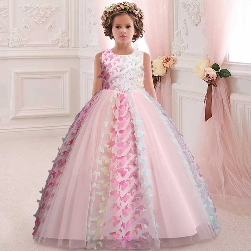 Girl Sleepless Flower Girl Wedding Dress Pearl Embroidery Long Dress Girl Dance Performance Model Walking Art Dress W241231