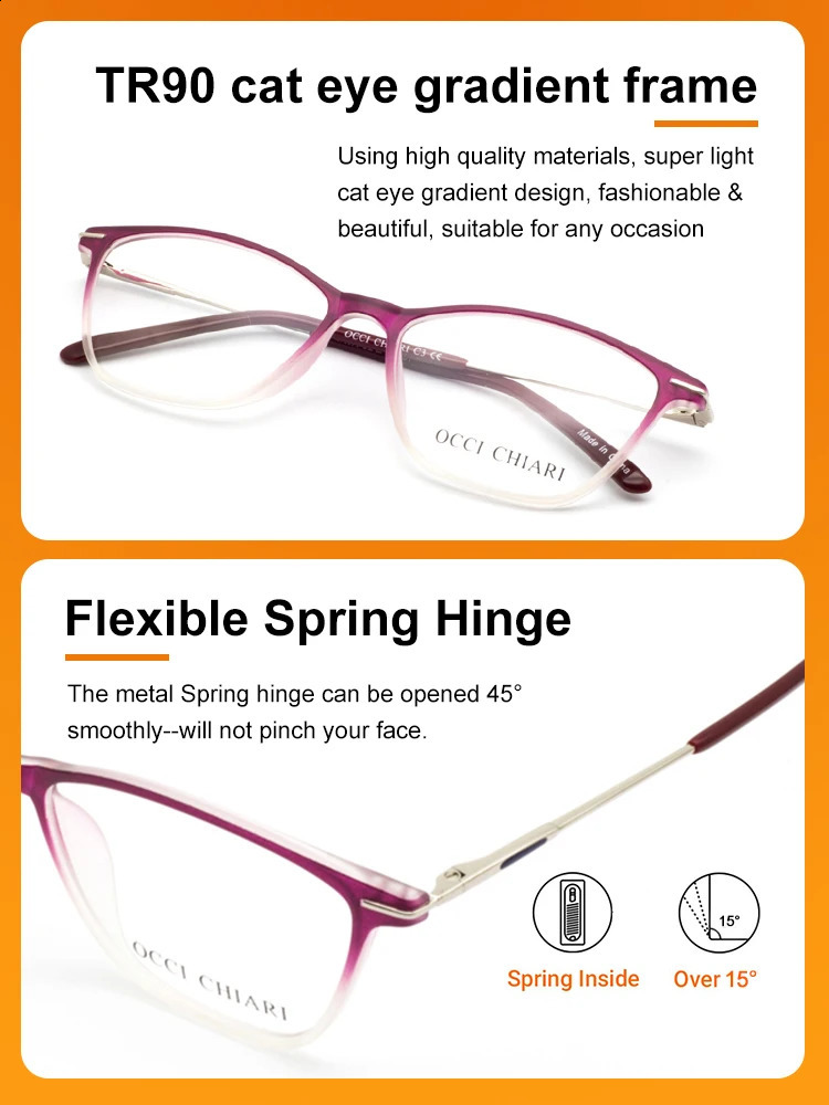 OCCI CHIAR Cat Eye Blue Light Glasses Frame Women Computer Glasses Decorative Myopia Prescription Eyeglasses Frames false Eyewear 241230