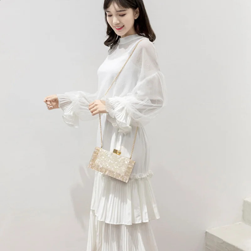 Womens Shoulder Clutch Evening Dress Wedding Summer Beach Party Acrylic Flip Cover Ice Crack 241231