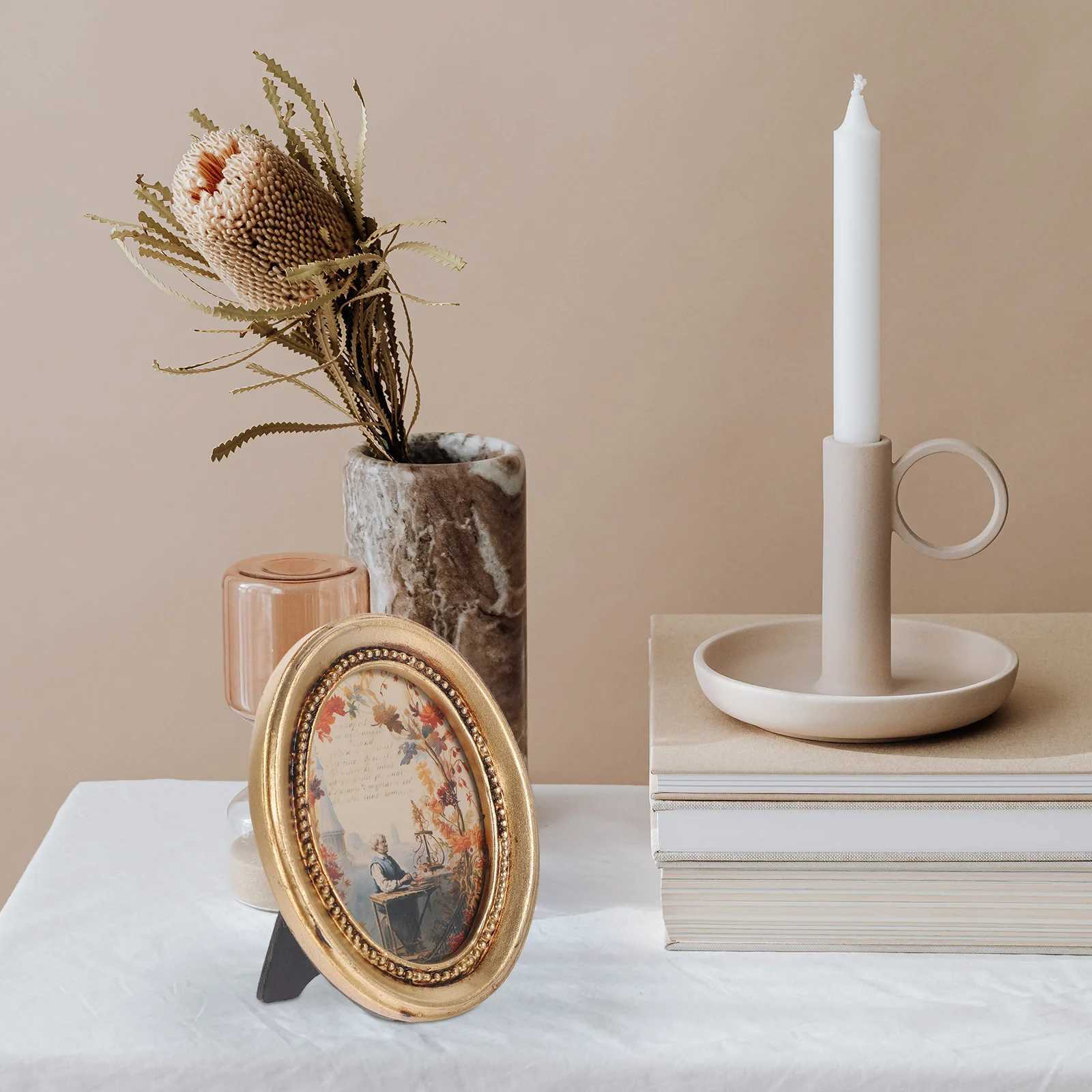 Frames Decorative Photo Frame Creative Bracket Picture Wall Oval Bedroom Home Gold Decoration Retro CL241231 H260306