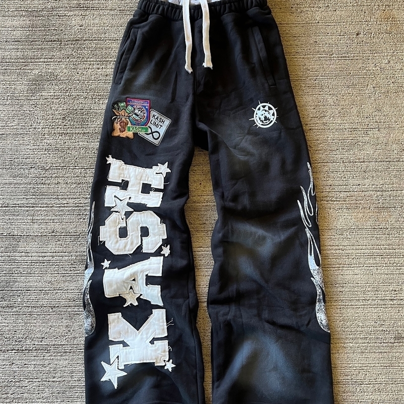 American Sweatpants Y2K Pants Men Gothic Hip Hop Letter Patch Retro Double Layer n Baggy Elastic Waist Casual 241228