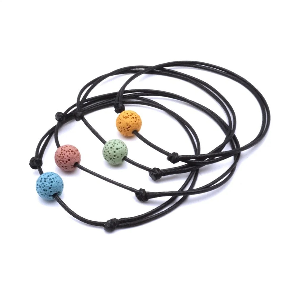 20pcs Women Men Adjustable Beach 10mm Colorful Lava Stone Bead Anklet Black Rope Braided Friendship Ankle Bracelet Jewelry 241226