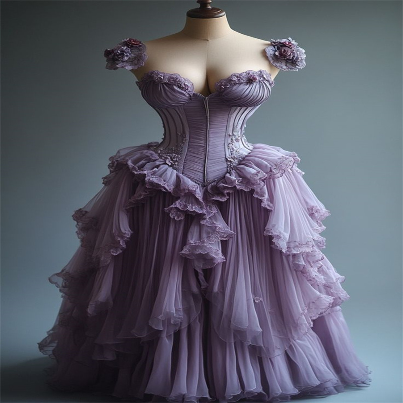 Mystical Lilac Rococo Prom Dress Victorian Era Ruffles Fairy French Duchess War Southern Belle Evening Dress Medieval Renaissance Bustle Formal Occasi
