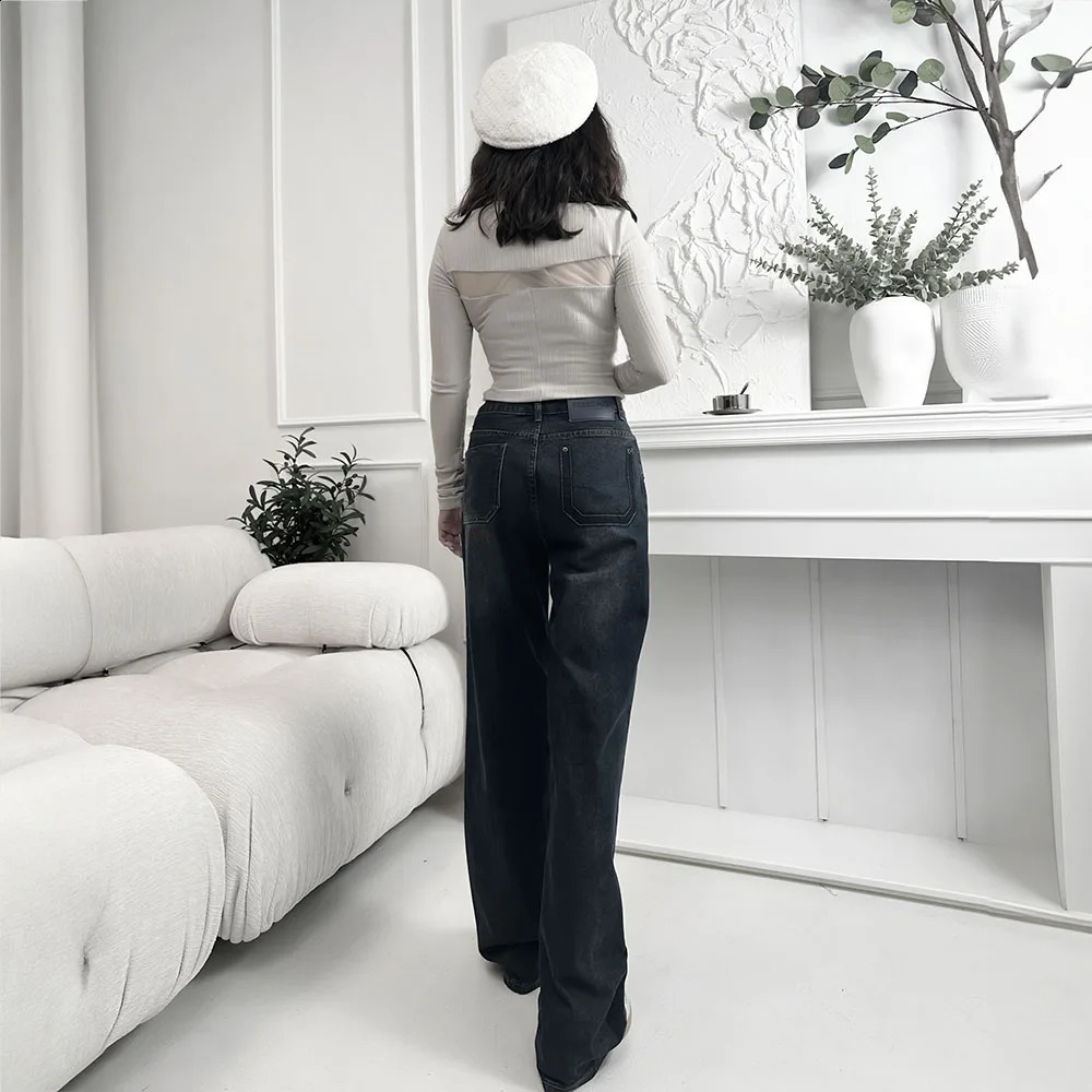 Retro Wide Legged Denim Pants For Female Autumn Winter Fleece lined Thicken Slim Fit Loose High Waist Straight Jeans Women y241227