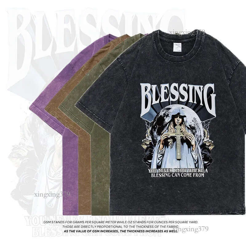 Men's T-Shirts Extfine Mary Blessing T-shrits Men Streetwear Tie Dye T Shirt Oversized Acid Washed Cross T shirts Top y2k Men's Clothing 230