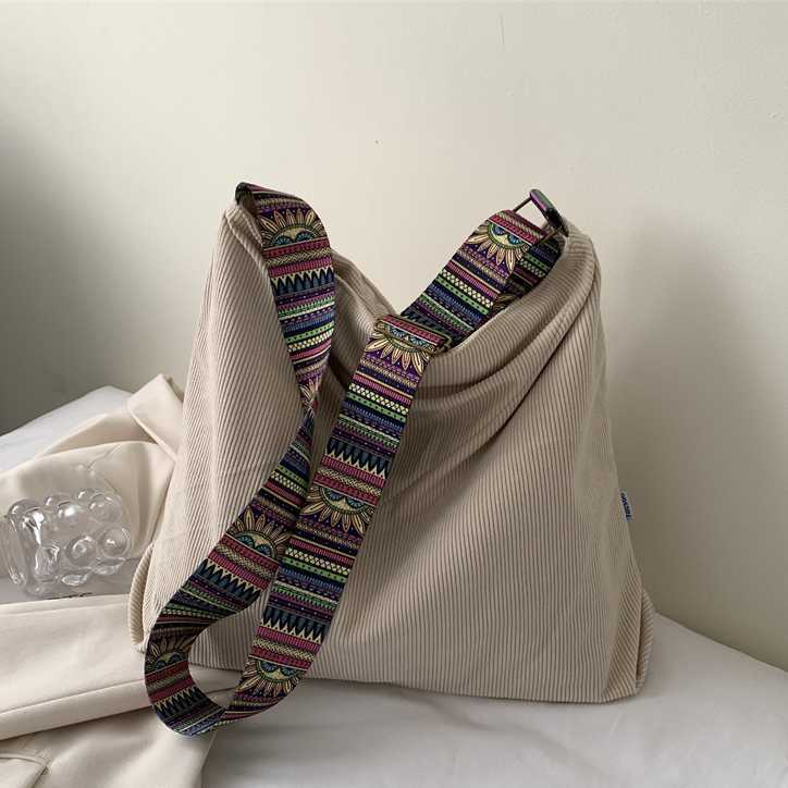 Large Capacity Corduroy Women's Bag Fashion Casual Shoulder Bag Simple Diagonal Canvas Bag 241215