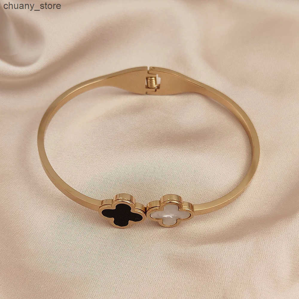Chain Four leaf clover white shell stainless steel gold-plated high-quality waterproof silver wedding jewelry L240910