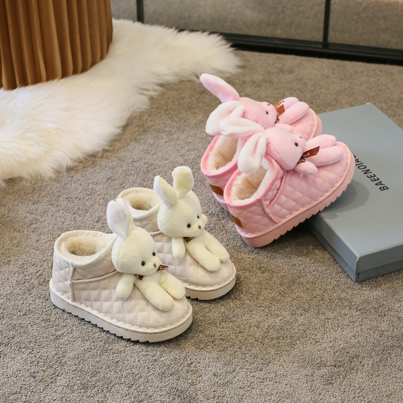Winter Girls Boots Plus Velvet Warm Toddler Snow Boots Cartoon Rabbit Cotton Shoes Kidsnest Children Ankle Boots Non-slip Causal Shoes Sizes US 8C-4Y