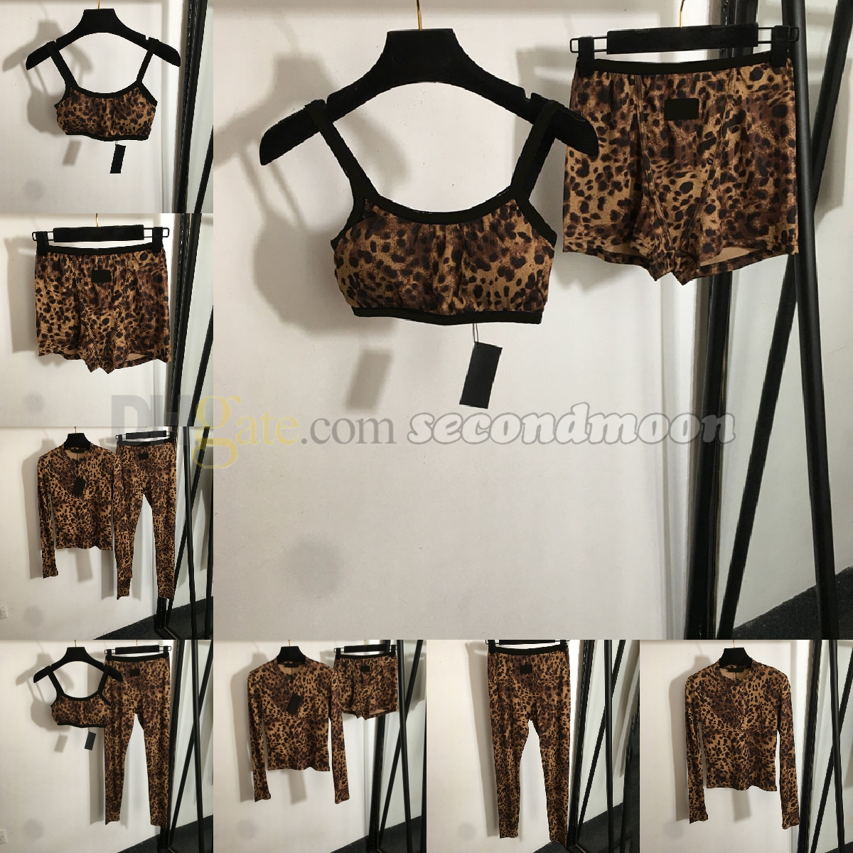 Leopard Print Tracksuit Women Sexy Cropped Top Summer Breathable Sport Outfit Tight Fitted Yoga Leggings