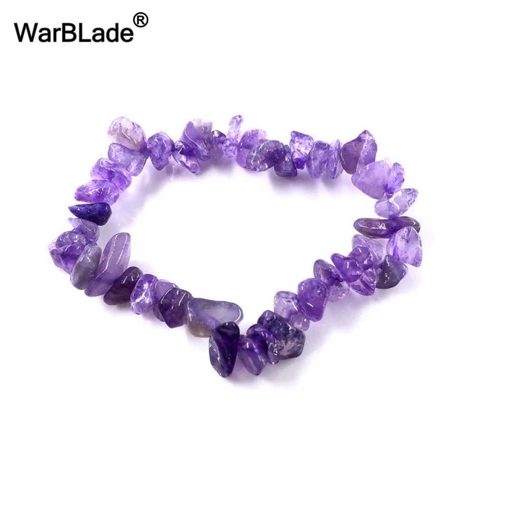Natural gemstone bracelet amethyst irregular elastic chip bead gold quartz bracelet crystal wristband W241231