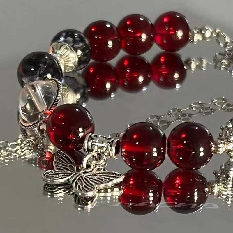 2024 New Tren Red Crystal Feather Cross Pendant Bracelet Suitable for Women Retro Elastic Bead Chain Bracelet Jewelry Gift W241231