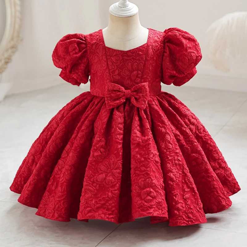 New Bubble Sleeve Girls First Year Wedding Dress Flower Girls Birthday Dress Bow Cute Fluffy Dress W241231