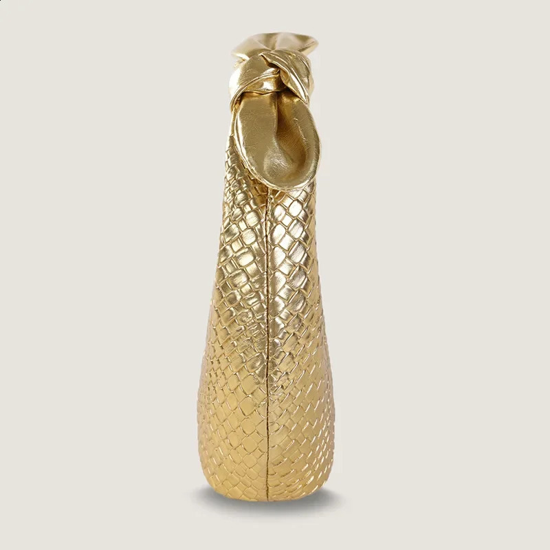 Fashion Gold Woven Pattern Half Moon Bag Bow Womens Dress Evening Clutch Simple Style Female Hobo Bag Bolsa Feminina 241231