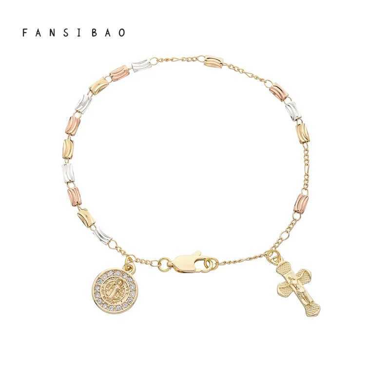 FanSibao Retro Style Virgin Mary Tricolor Prayer Bead Bracelet with Cross Elements Womens Fashion Wrist Jewelry W241231