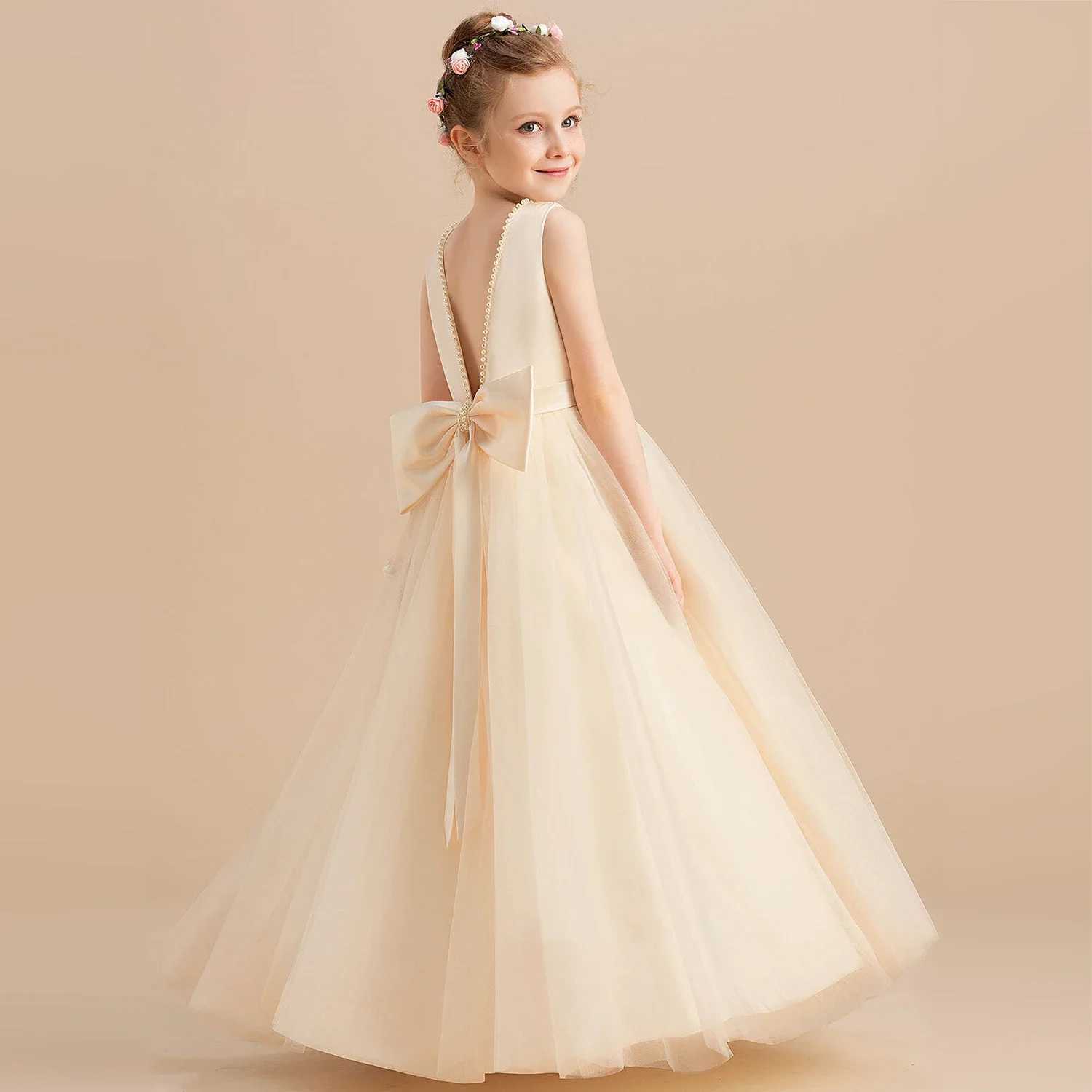 Teenage Girl Pageant Prom Long Dress No Back Elegant Childrens Birthday Par Dress Girl Wedding Par Dress W241231