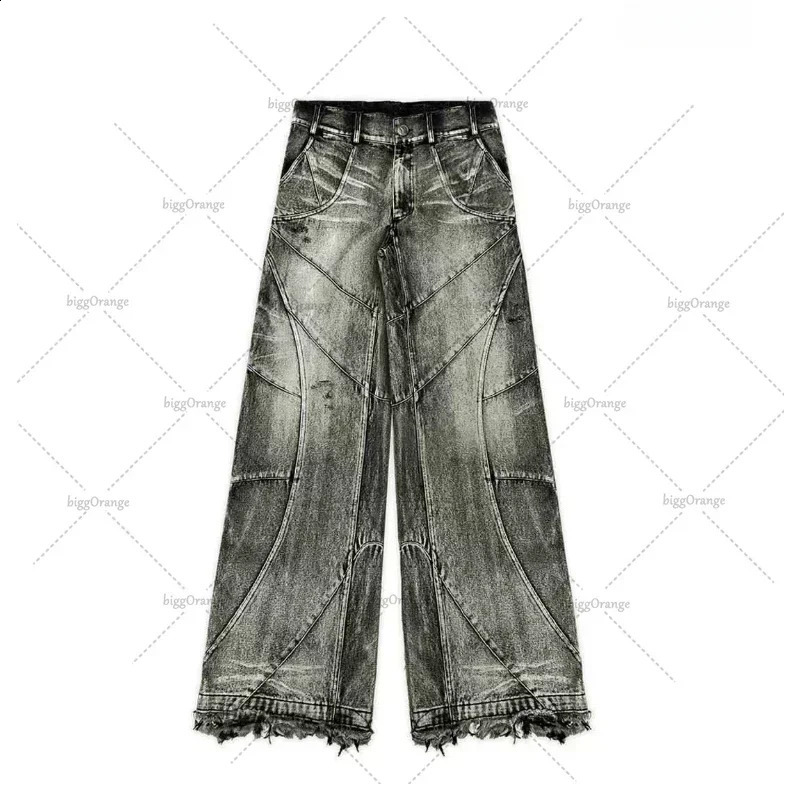 Y2k Streetwear Punk Hip Hop Jeans West Workwear Ripped Rap Style Loose Wash Plus Size Clothing Men Mopping 241230
