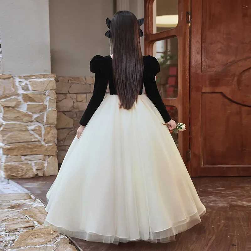 Girl Dress Autumn/Winter New Sled Childrens High End Birthday Princess Long Dress Girl Piano Concert Dress W241231
