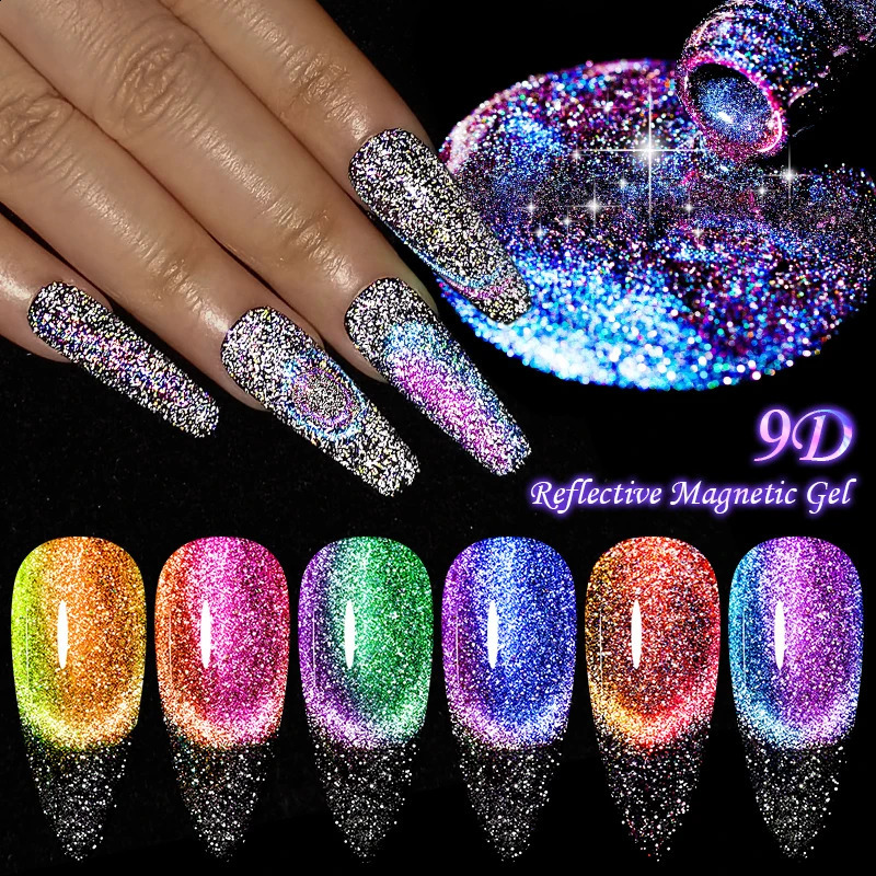MEET ACROSS 7ml Cat Magnetic Gel Nail Polish Set Glitter Rainbow Sparkling Magnetic Gel Polish Kits DIY Nail Art Vernis Manicure 241230