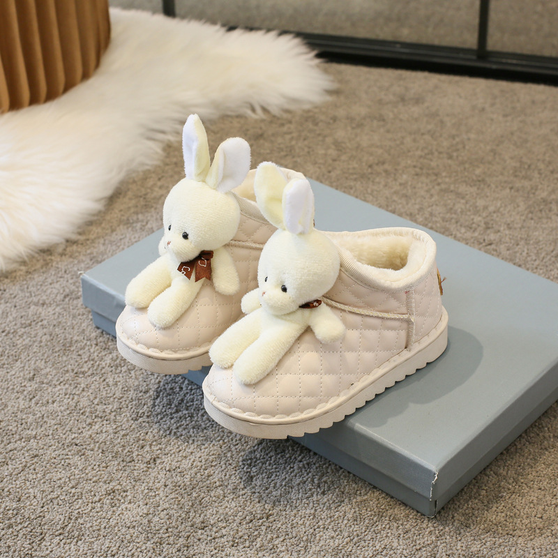 Winter Girls Boots Plus Velvet Warm Toddler Snow Boots Cartoon Rabbit Cotton Shoes Children Ankle Boots Non-slip Causal Shoes Sizes US 8C-4Y