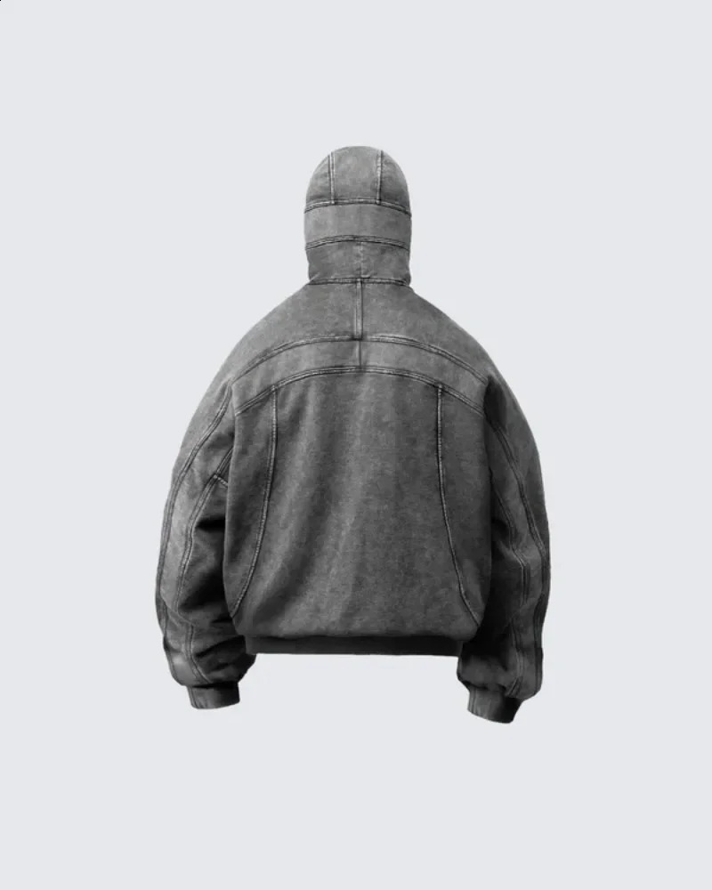 Classic Balaclava Hoodie Men Washed Gray Ninja Pullover Sweatshirt Hip Hop Splicing Y2k Vintage Winter Streetwear Couple Tops 241230