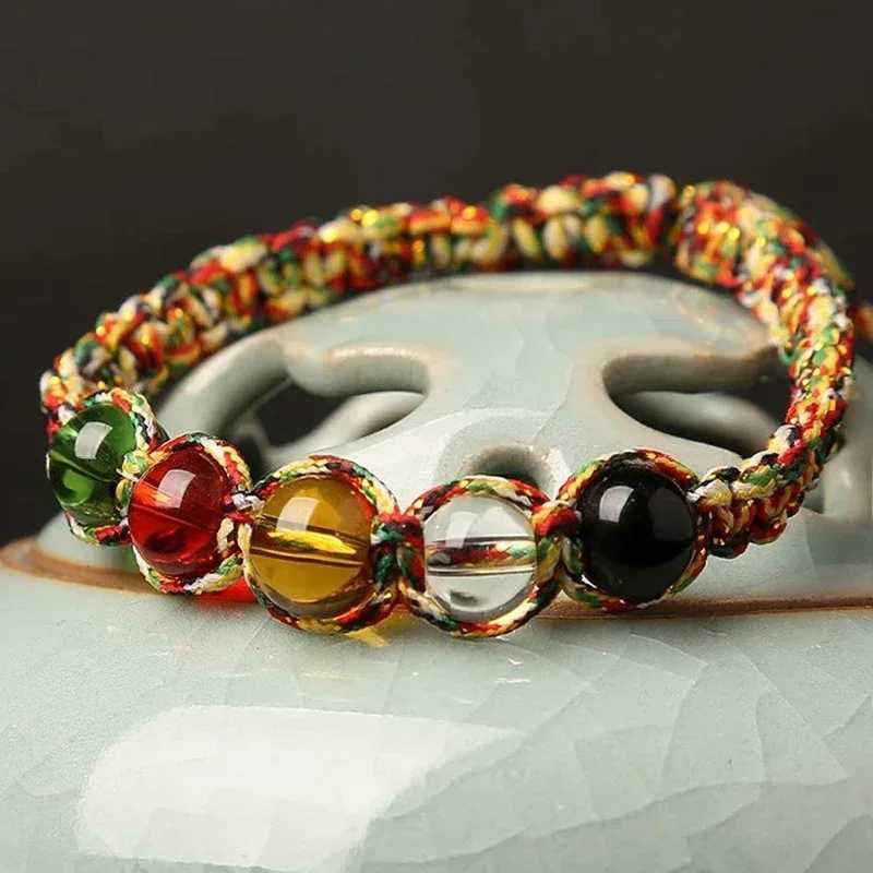 Lucky Bead Bracelet Colored Handmade Braided Rope Bracelet Natural Stone Bead Adjustable Bracelet Neutral Jewelry W241231