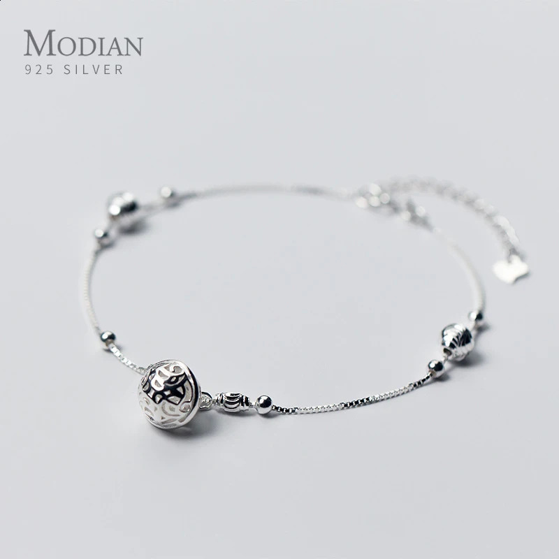 Modian Minimalism Bell Beaded Ball Anklet Bracelet For Women 925 Sterling Silver Chain Link Foot Leg Fine Jewelry 241226
