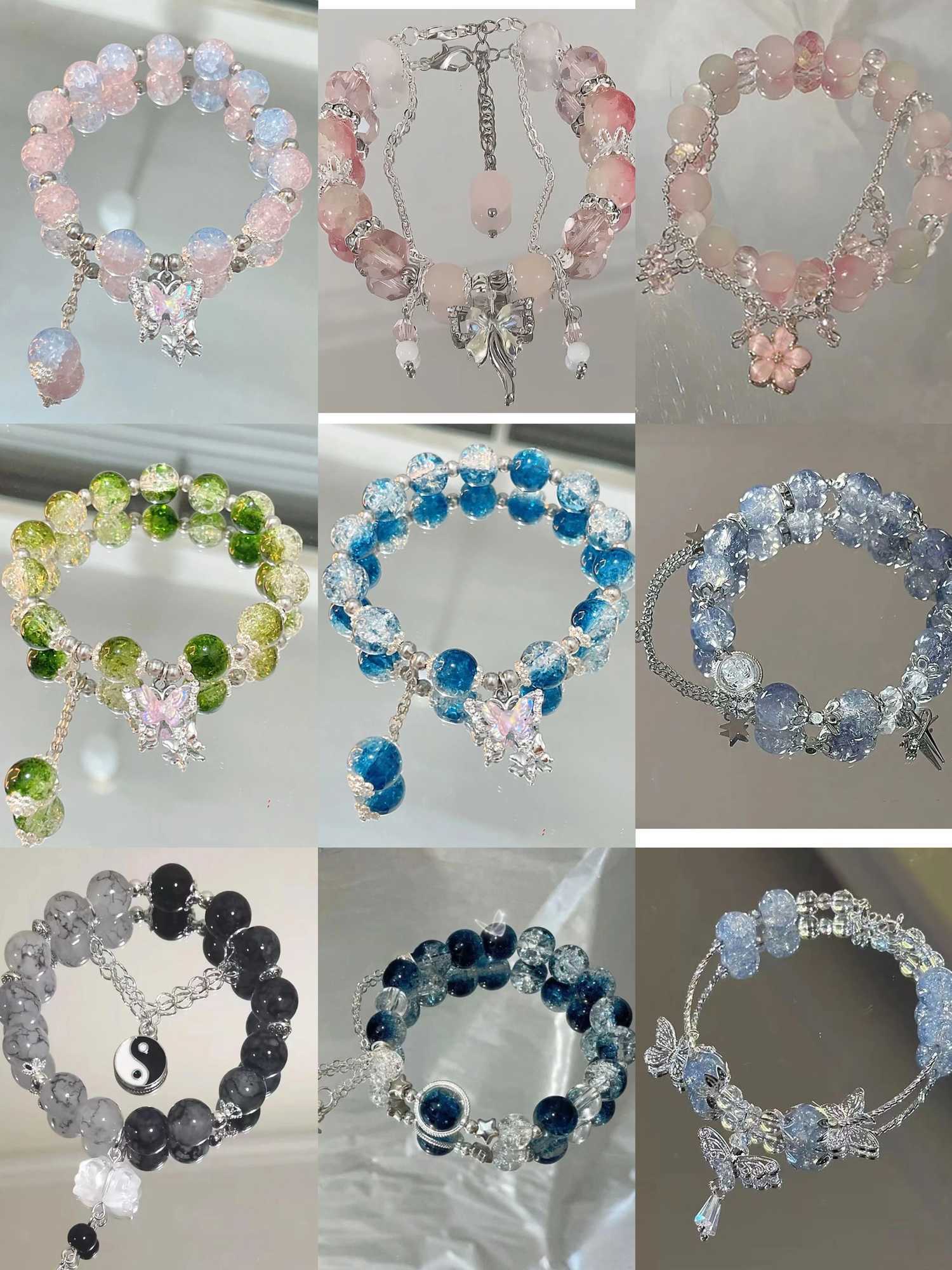 Butterfly Star Moon Flower Pendant Colored Beads Glass Bracelet Beautiful Accord Lucky Bracelet Jewelry Gift Bead Chain W241231