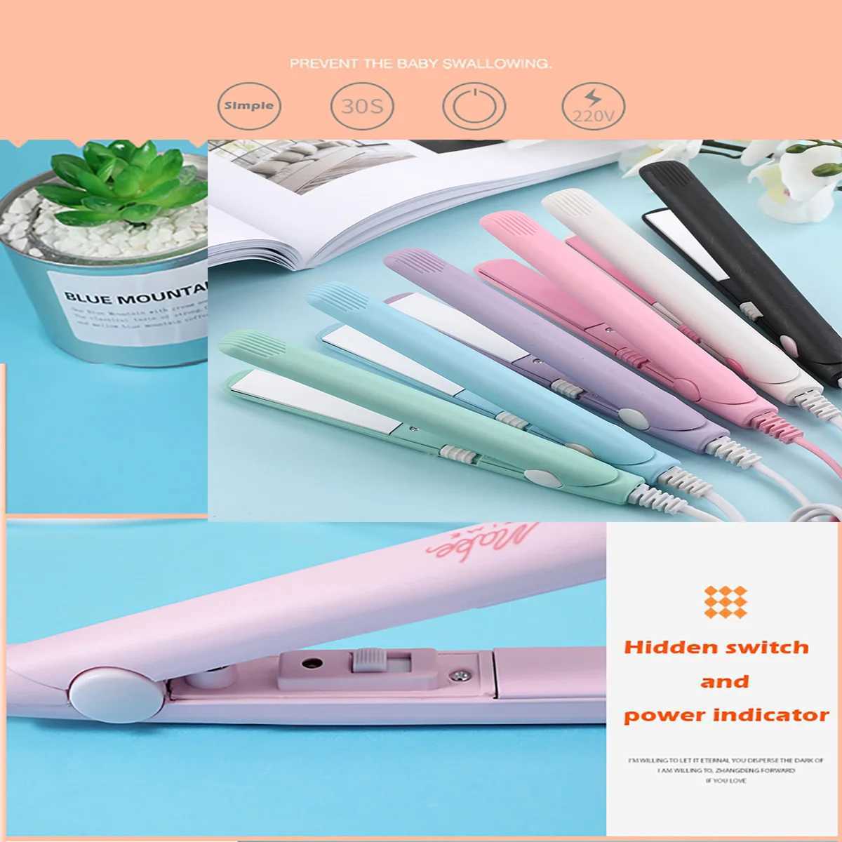 Mini portable hair straightener flat hair straightener iron ceramic dry and wet constant temperature hair straightener W241231