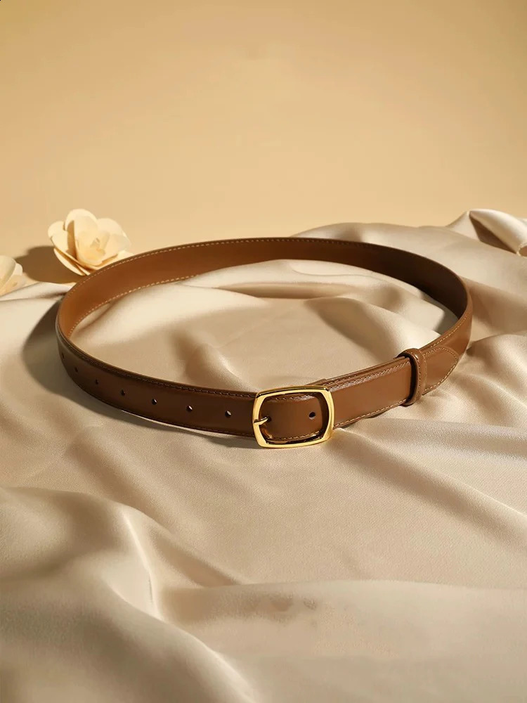 Women Genuine Leather Belt for Jeans Fashion Ladies Waistband for Pants Dresses Golden Buckle Jeans Belts Trendy 2.8cm Wide Belt 241226
