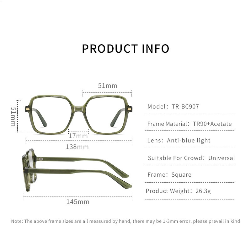 Women Fashion Acetate Blue Light Blocking Computer Glasses Without Degrees Female Square Eyewear Spectacles Frames BC907 241230