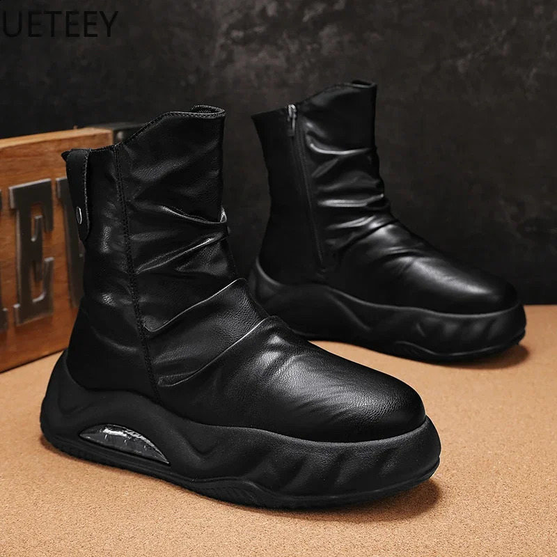Men Boots High Boot Thickening Lace-up High Tops Hard-wearing Model UETEEY Thick Bottom Fashion Vintage Winter Boot 241231