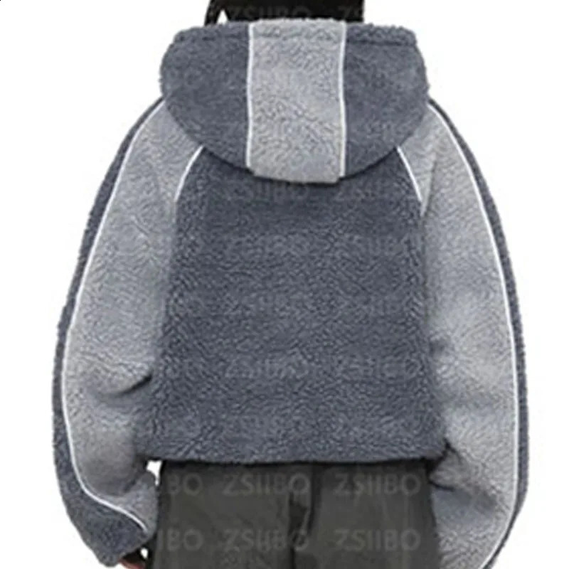 Patchwork Polar Fleece Oversized Hoodie Women Y2K American Vintage Clothing High Street Fashion Zipper Sweatshirt Men Streetwear 241230