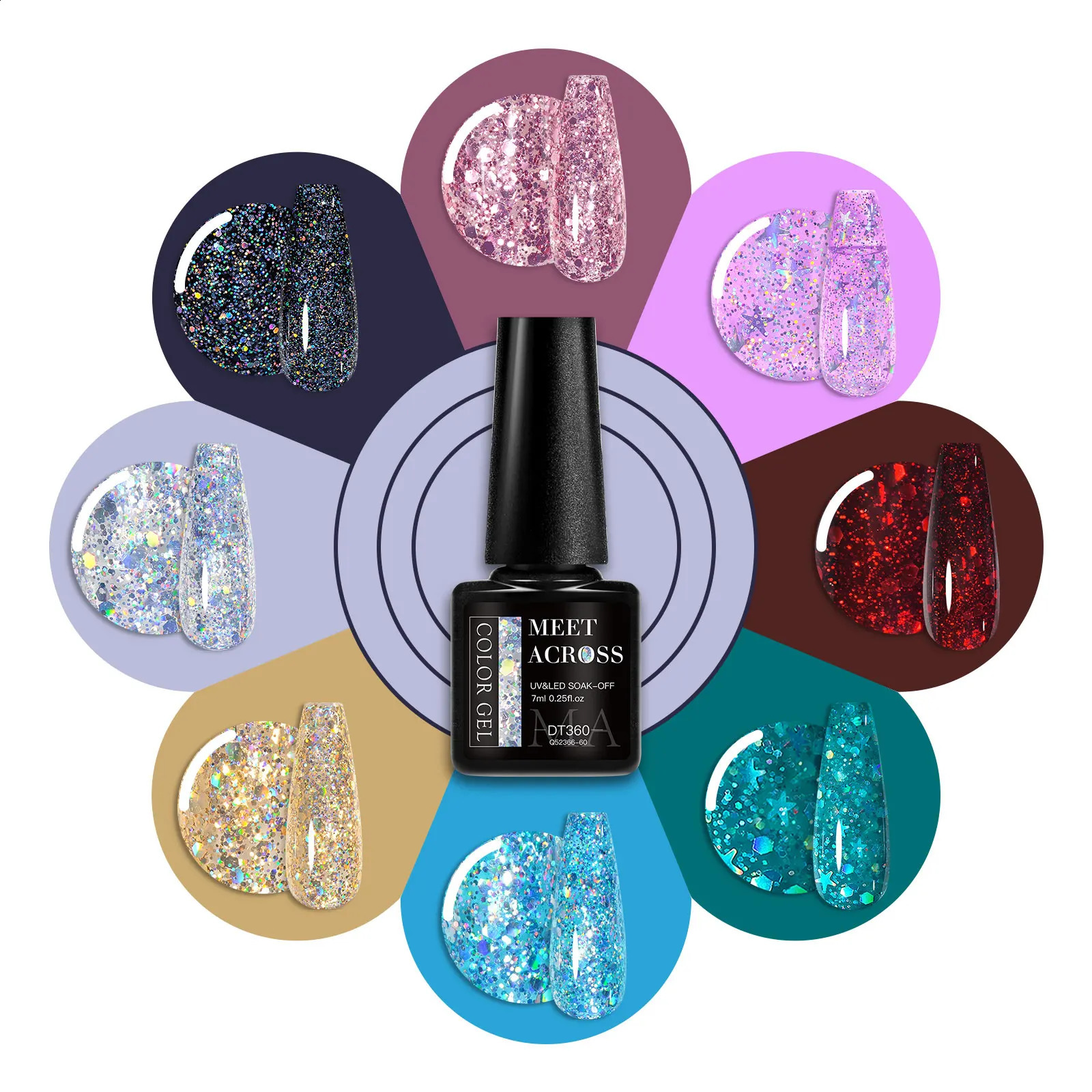 MEET ACROSS 7pcs Glitter Gel Nail Polish Set Nude Pink Reflective Soak Off UV Gel Kit Varnish Nail Supplies Manicure DIY 241230