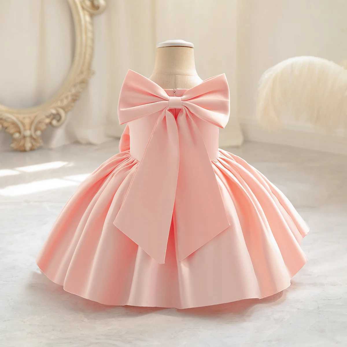 Bow Girl Par Dress Knee Length Princess Par Dress Childrens Clothing Elegant Evening Dress W241231