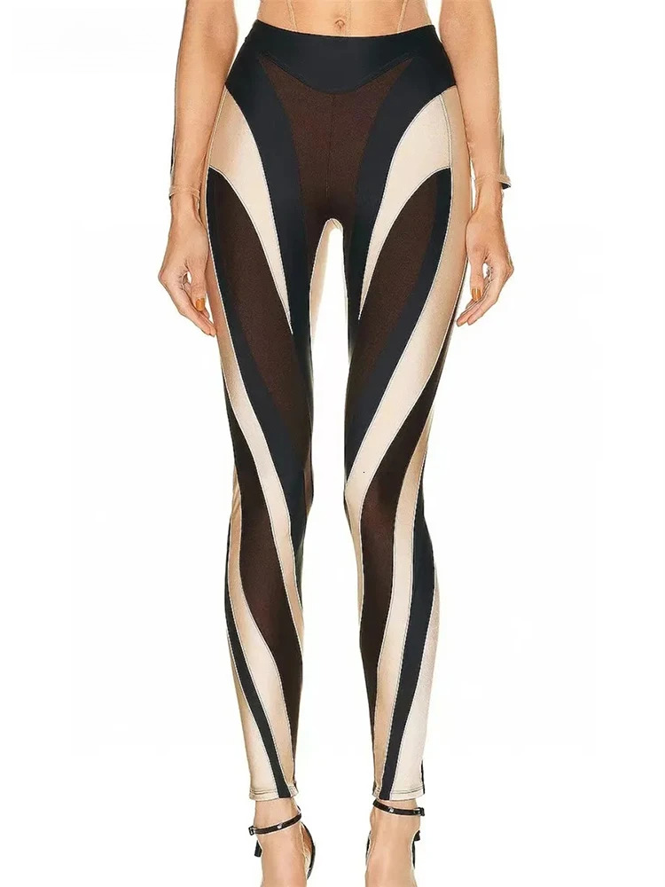 Autumn Fashion Contrast Color Patchwork Design Pants For Women High Elastic Waist Leggings Female Casual New 11Xx5075