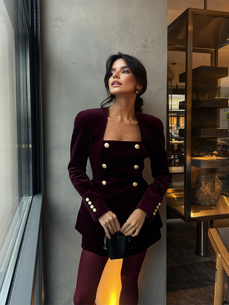 Women Bury Veet Mini Skirt Set Fashion Square Neck Long Sleeves Buttons Tops Skirts 2Pcs Suit 2025 New Lady Party Gown