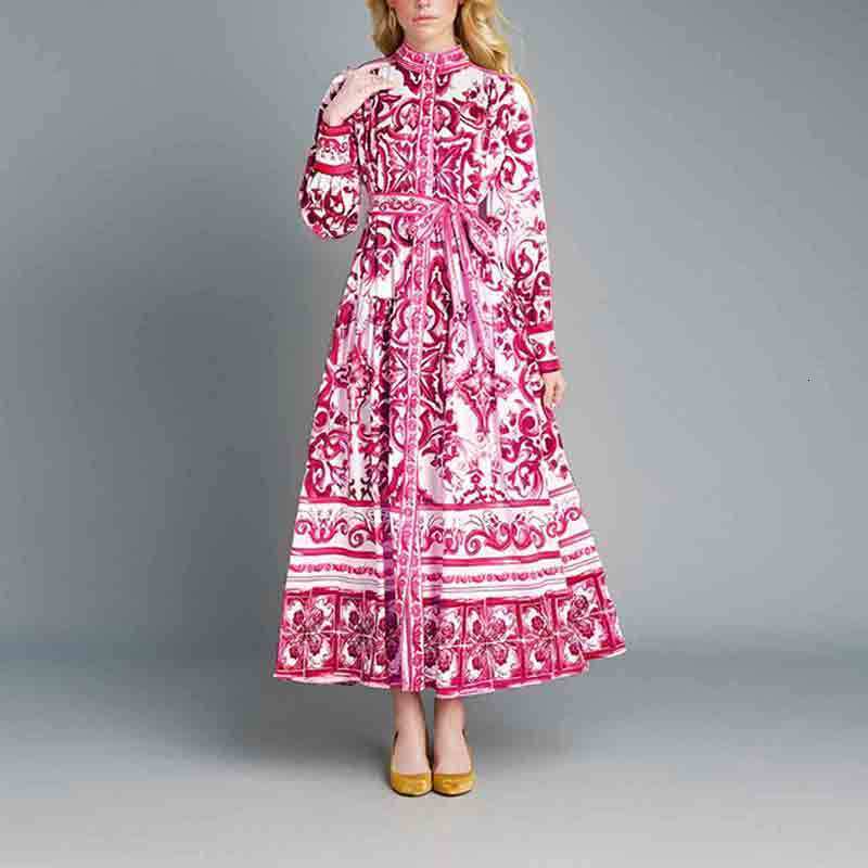 Plus Size S-3XL Elegant Dresses For Woman Fashion Printed Party Designer Dress Women Full Sleeve Lapel Neck High Waist Big Swing Dress