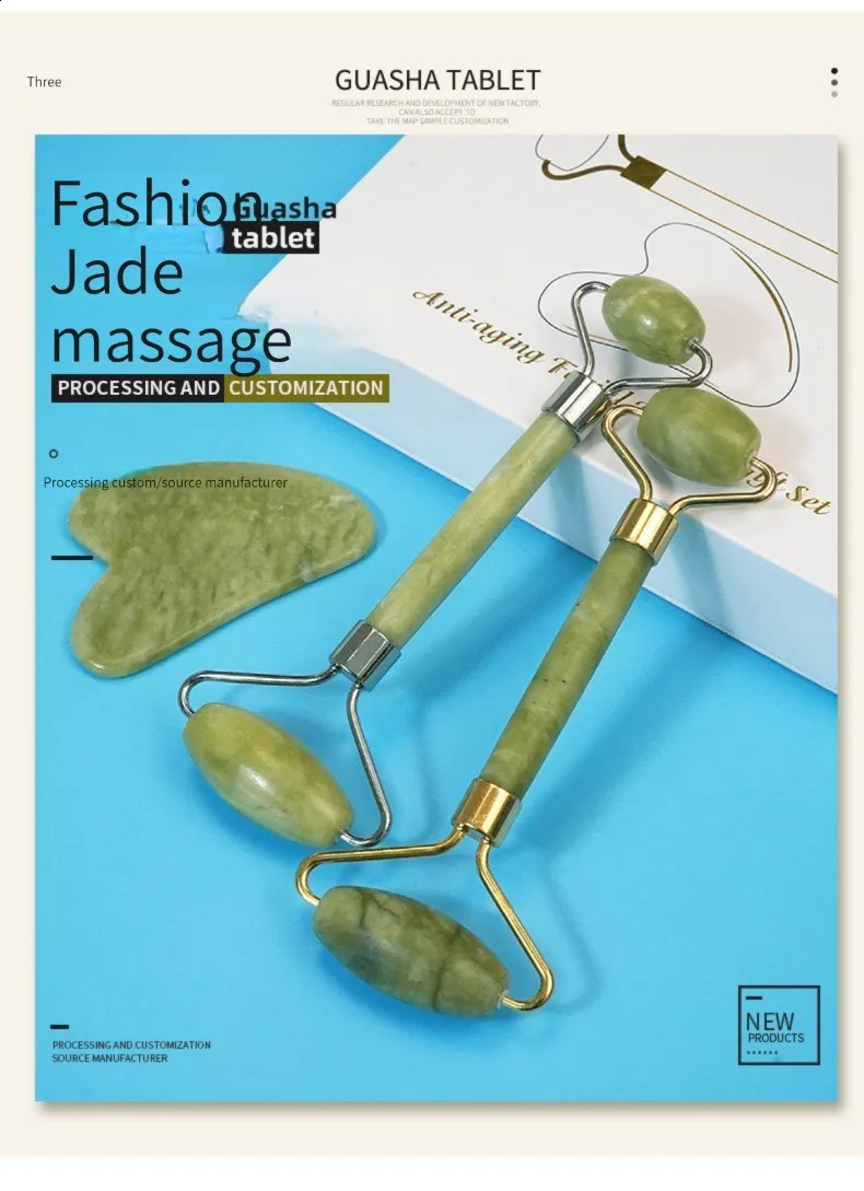 Natural Jade Stone Gouache Scraper Face Roller Gua Sha Massager For Face Body Massage Set Beauty Relaxation Tool 241230