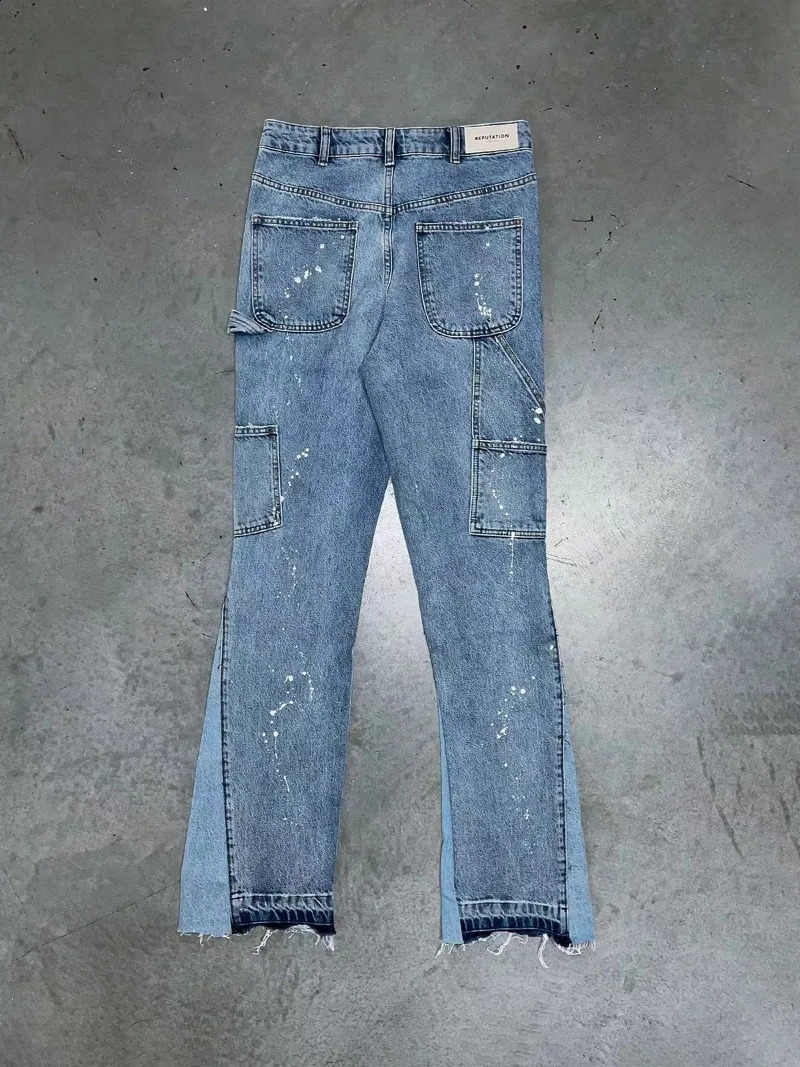 Punk High Street raw edge micro-trumpet skinny jeans Men Y2k Pants biker rock style low-rise stretch floor length pants 241230