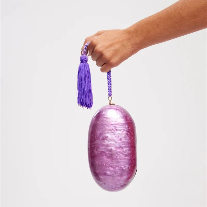Egg shape Clutch Bag fringed Acrylic shell clutch bag women wedding evening party cute purse handbag winter 241231