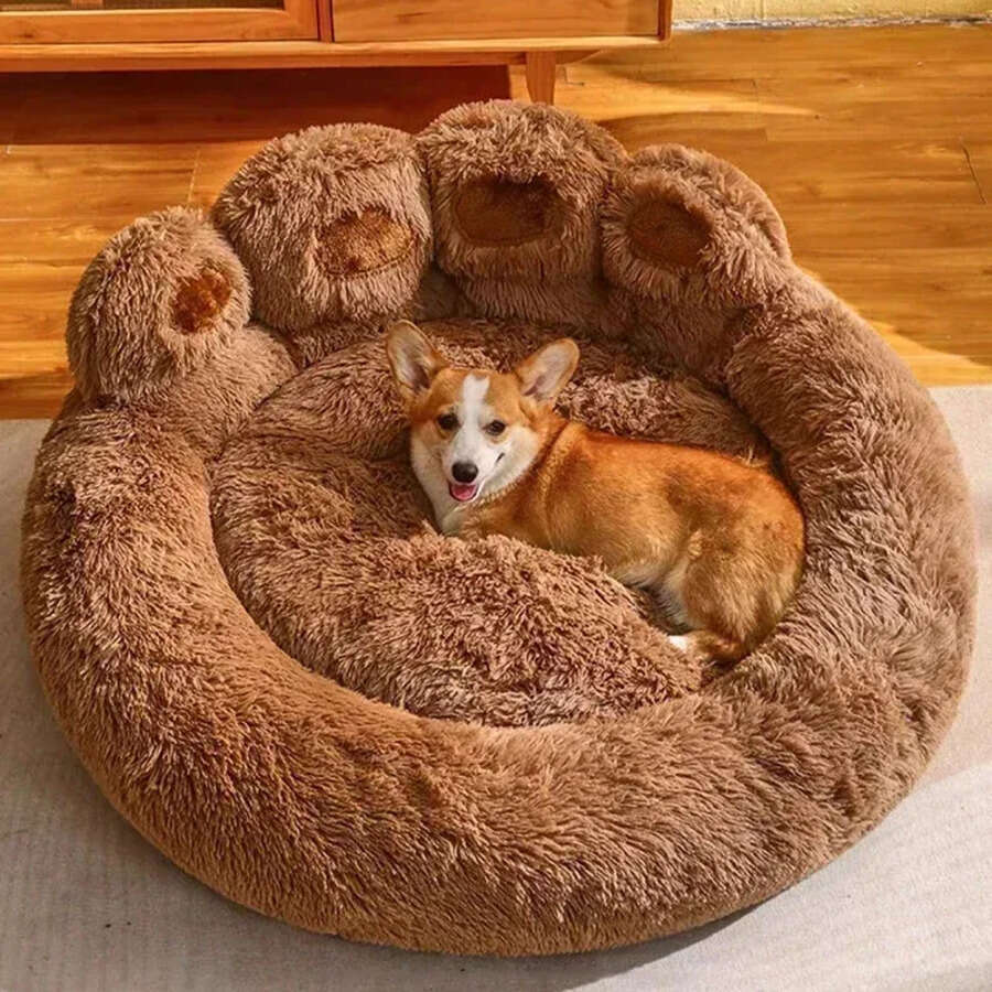 Dog Pet Sofa Beds Winter Warm Mat Bear Paw Shape Basket Puppy Kennel Long Plush Cushion For Medium&Large Dogs Cats Big Supplies S
